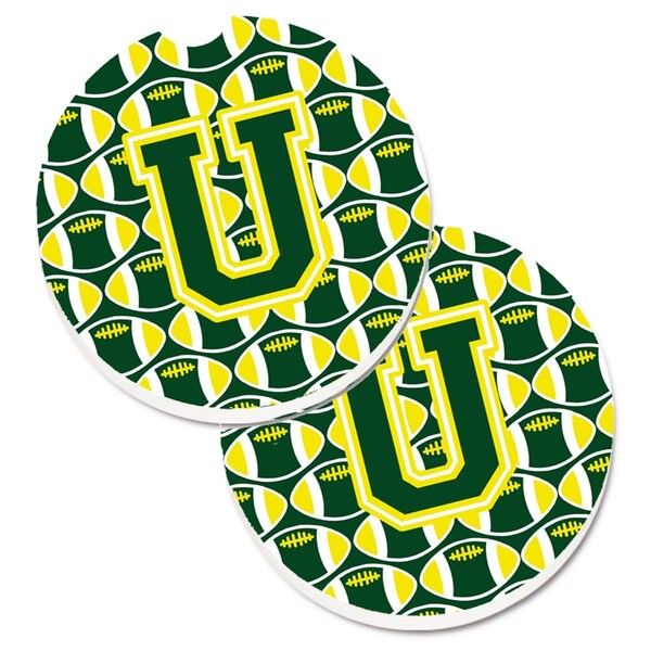 Carolines Treasures Letter U Football Green and Yellow Cup Holder Car Coaster, PK2 CJ1075-UCARC - main